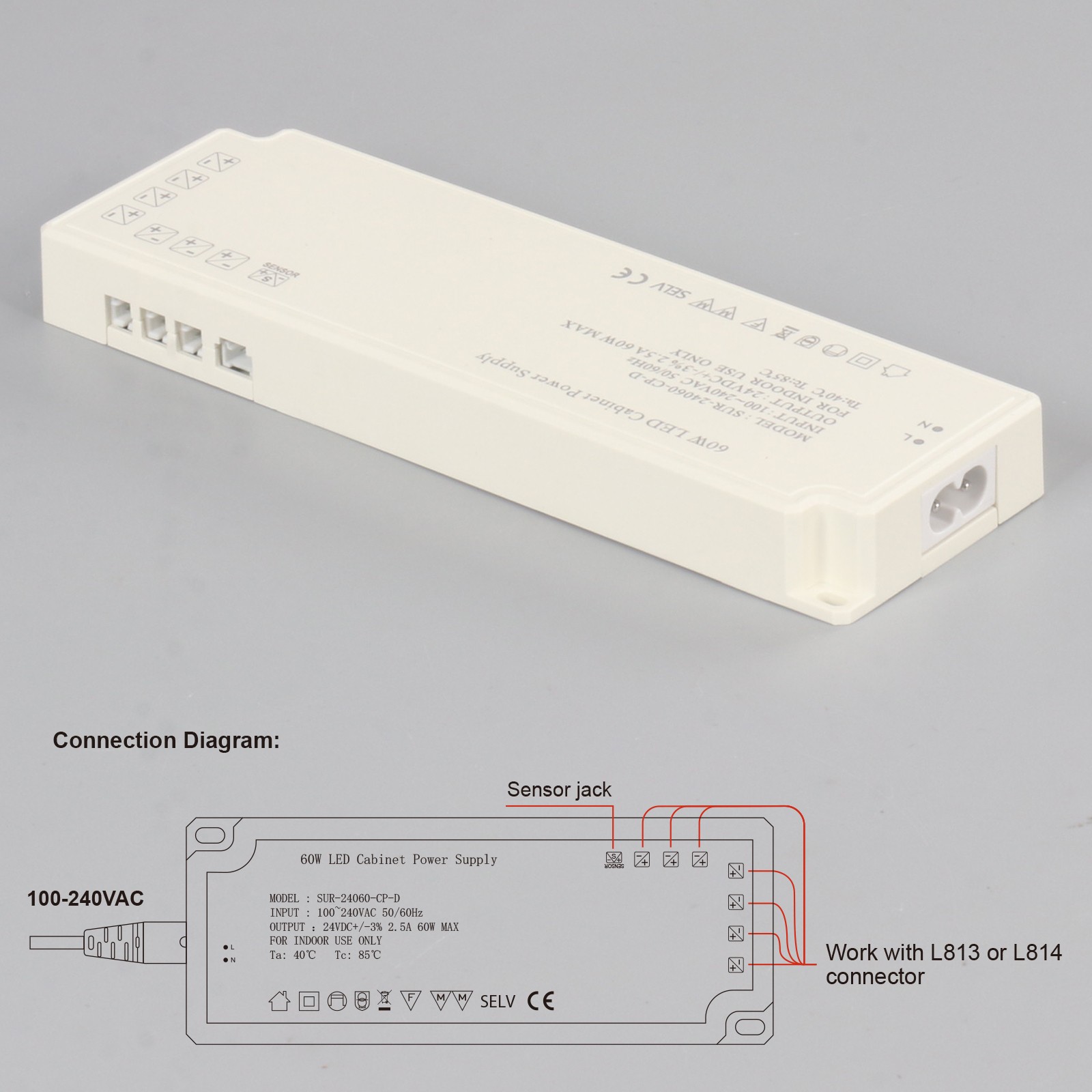 24V LED Cabinet Light Power Supply SUR-24060-CP