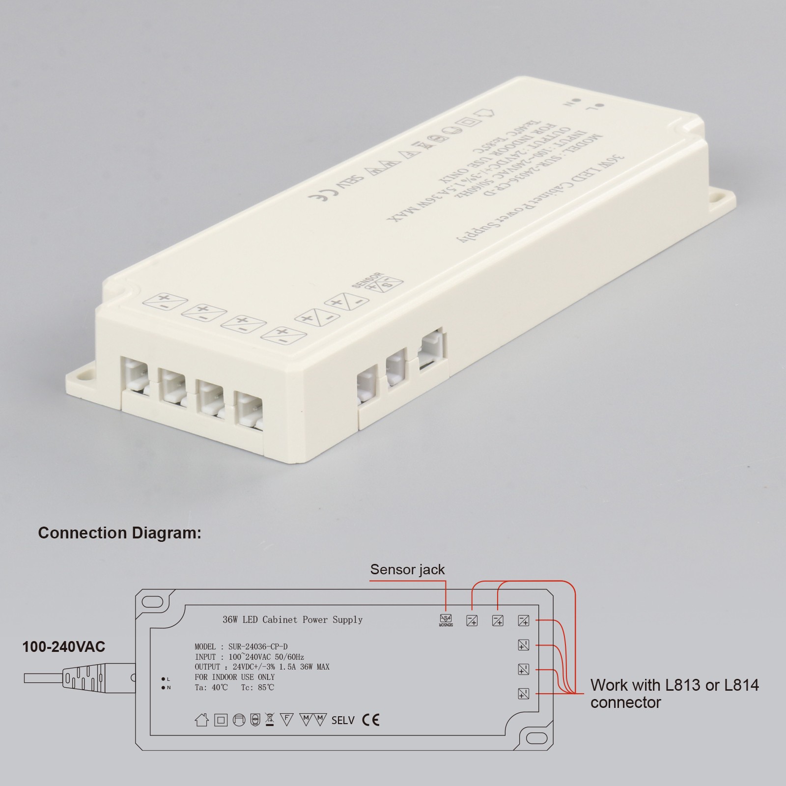 24V LED Cabinet Light Power Supply SUR-24036-CP