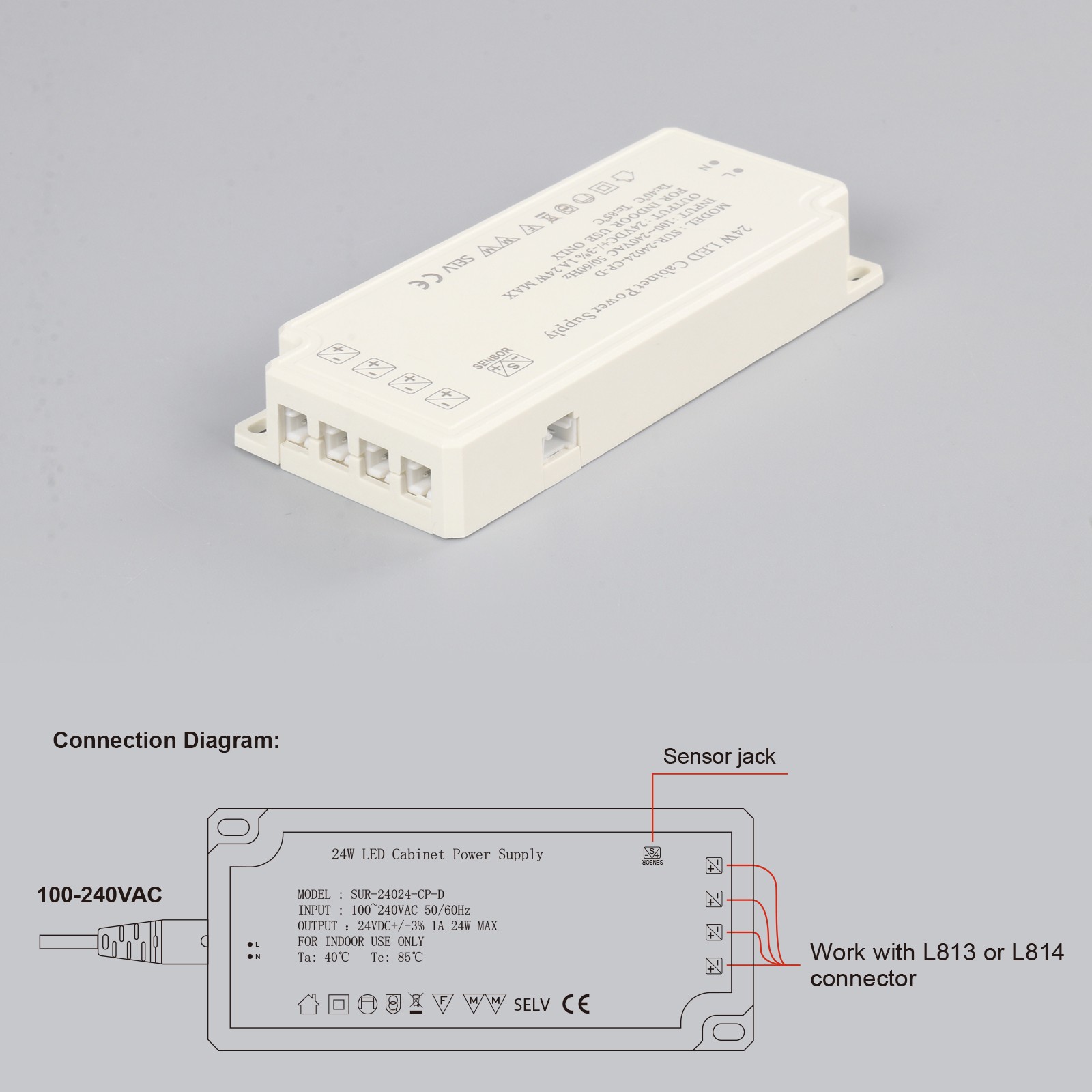 24V LED Cabinet Light Power Supply SUR-24024-CP