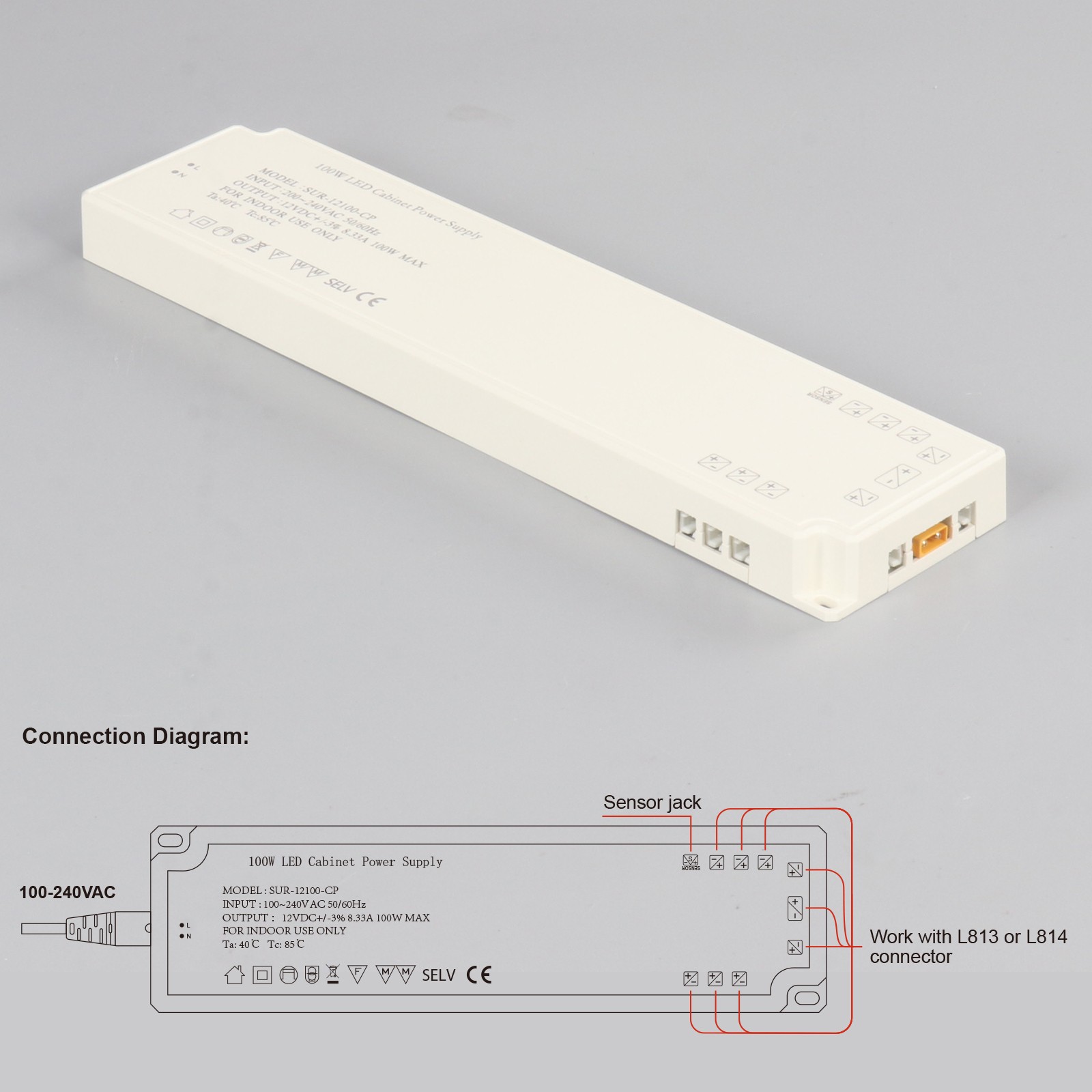 12V LED Cabinet Light Power Supply SUR-12100-CP