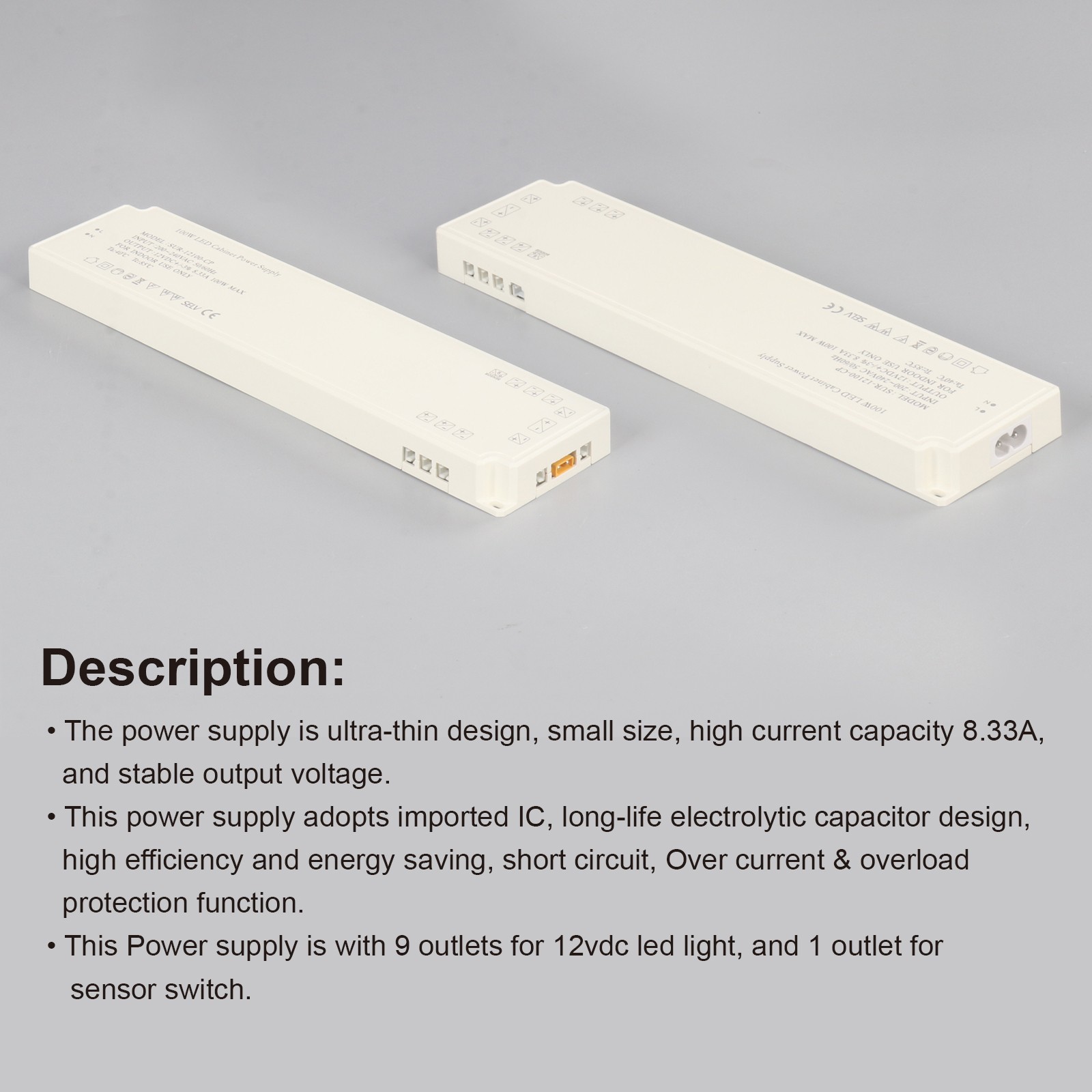 12V LED Cabinet Light Power Supply SUR-12100-CP