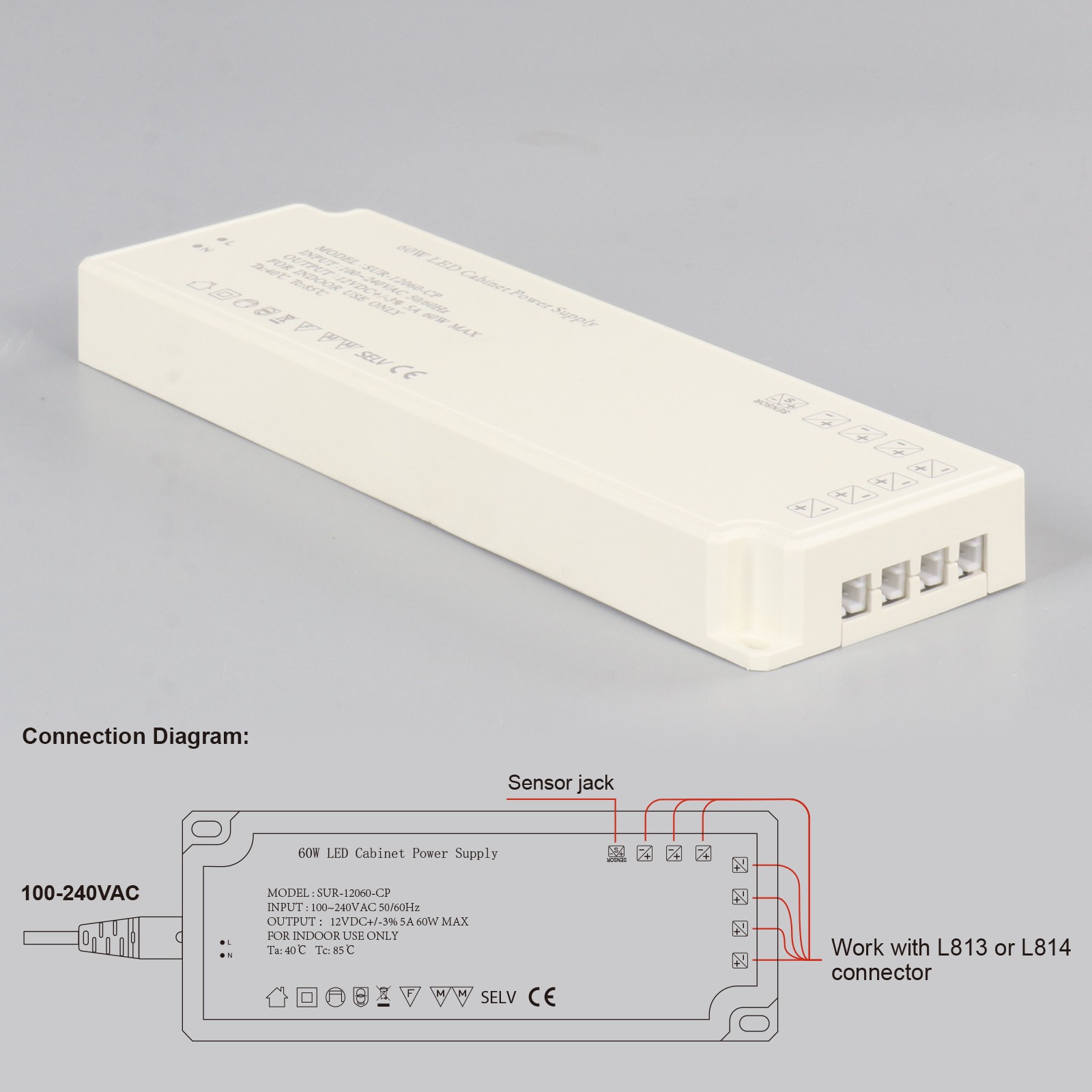 12V LED Cabinet Light Power Supply SUR-12060-CP