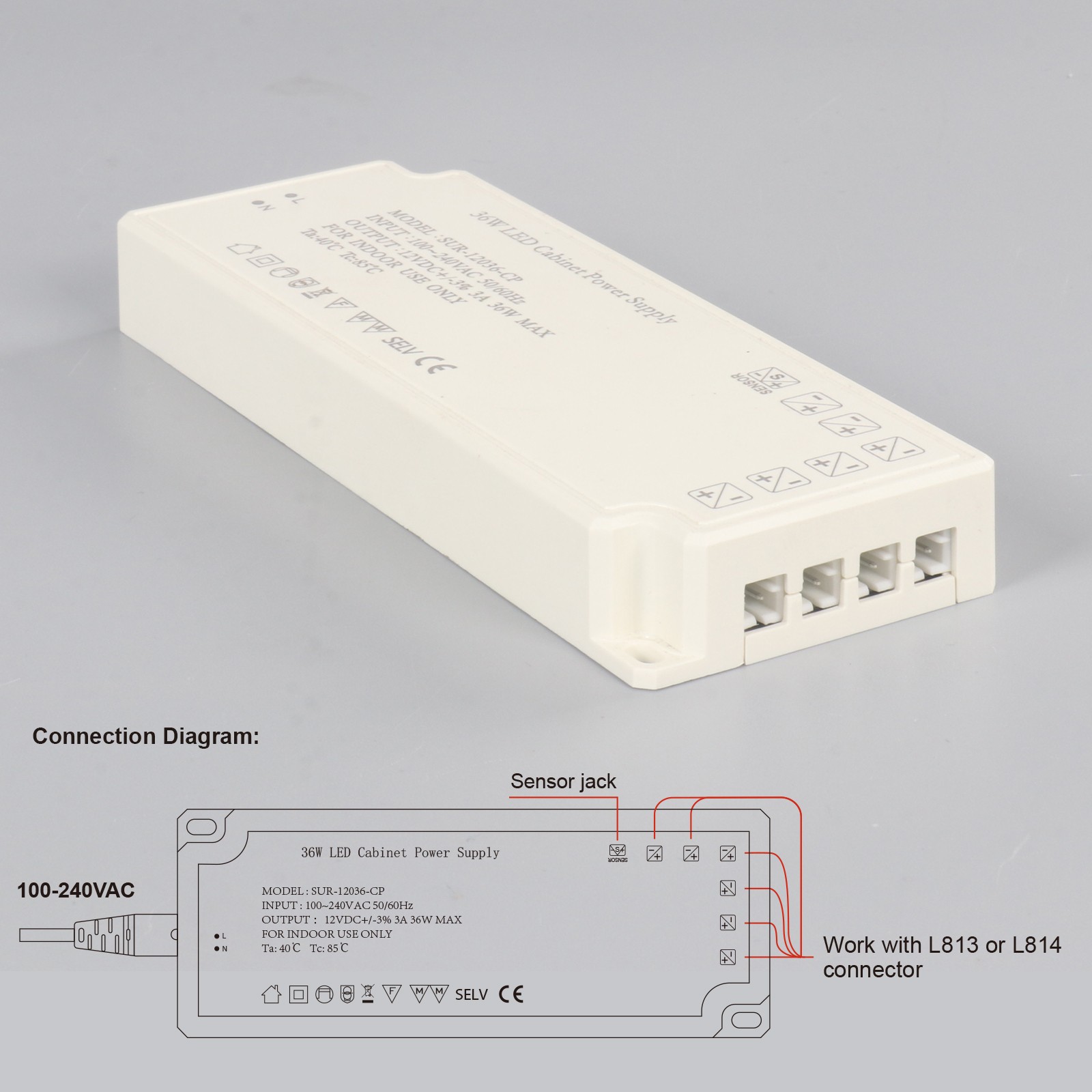 12V LED Cabinet Light Power Supply SUR-12036-CP