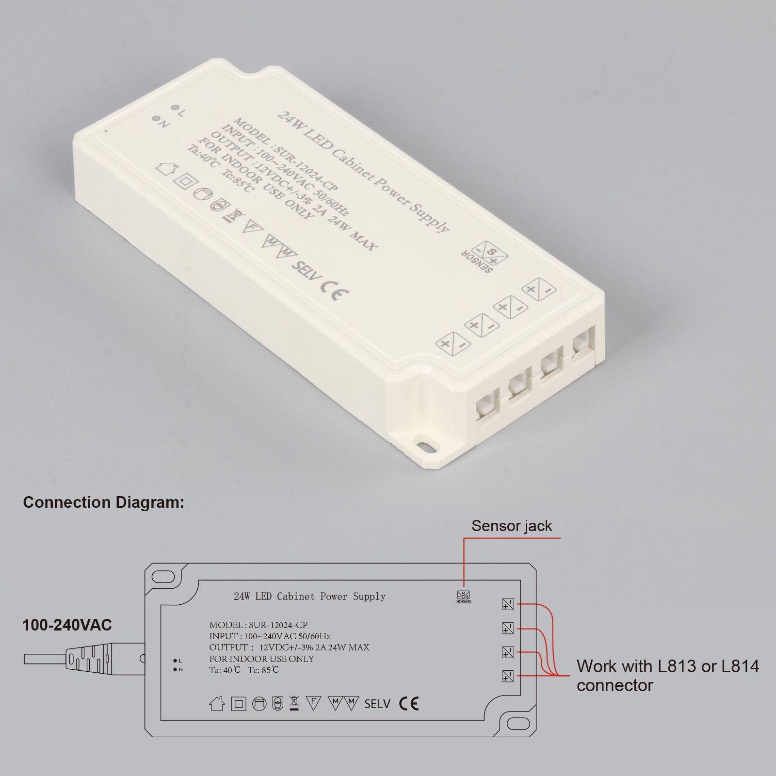 12V LED Cabinet Light Power Supply SUR-12024-CP