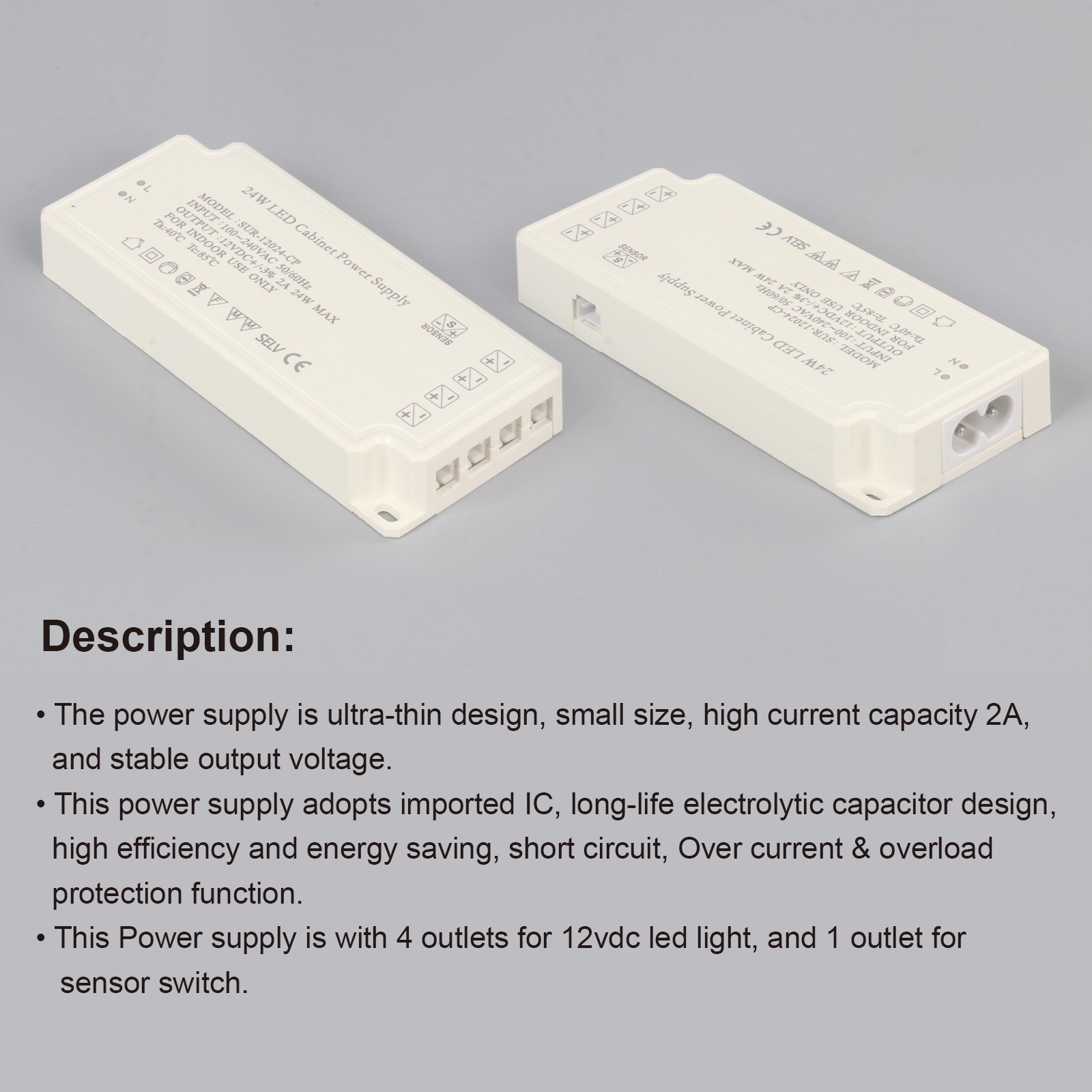 12V LED Cabinet Light Power Supply SUR-12024-CP
