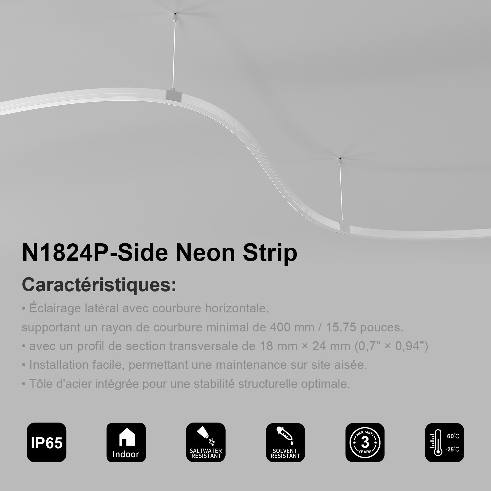 N1824P/N1824P-B Side Luminous Horizontally Bendable LED Neon Flex Light
