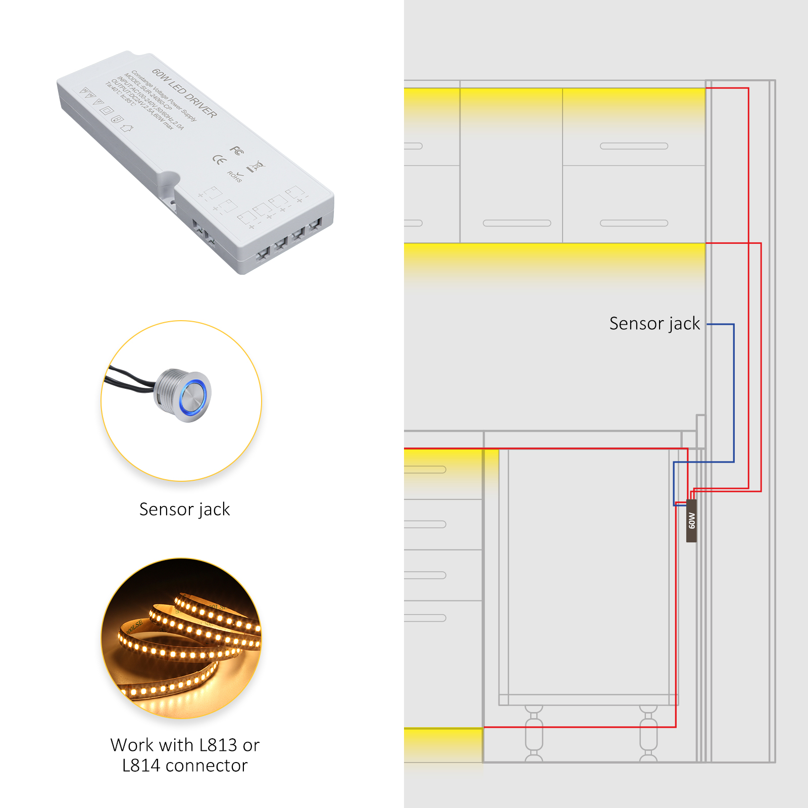 24V LED Cabinet Light Power Supply SUR-24060-CP