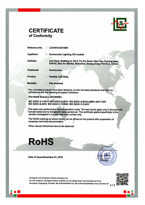 RoHS certificate for LED strip
